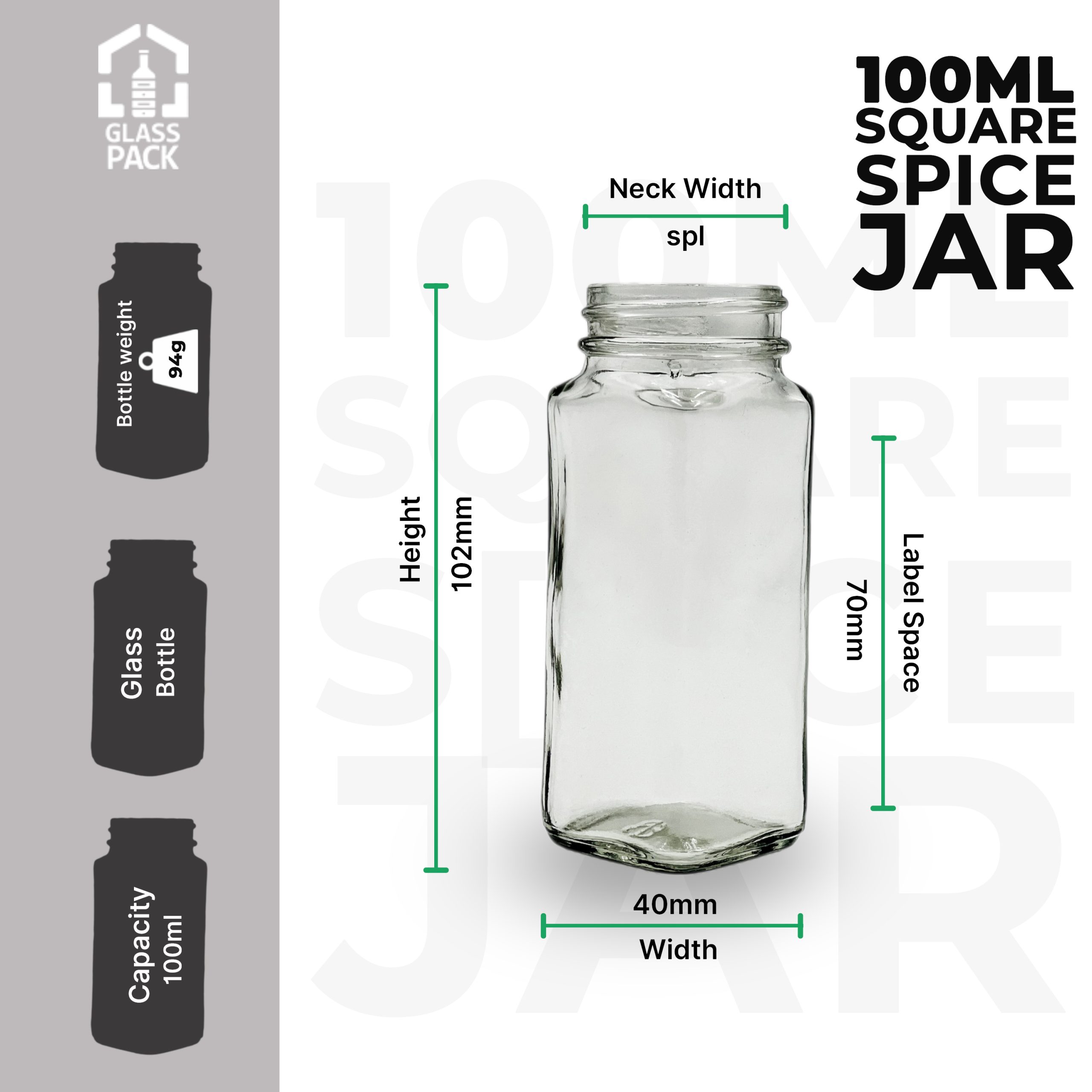 100ml Square Spice Jar -Imp