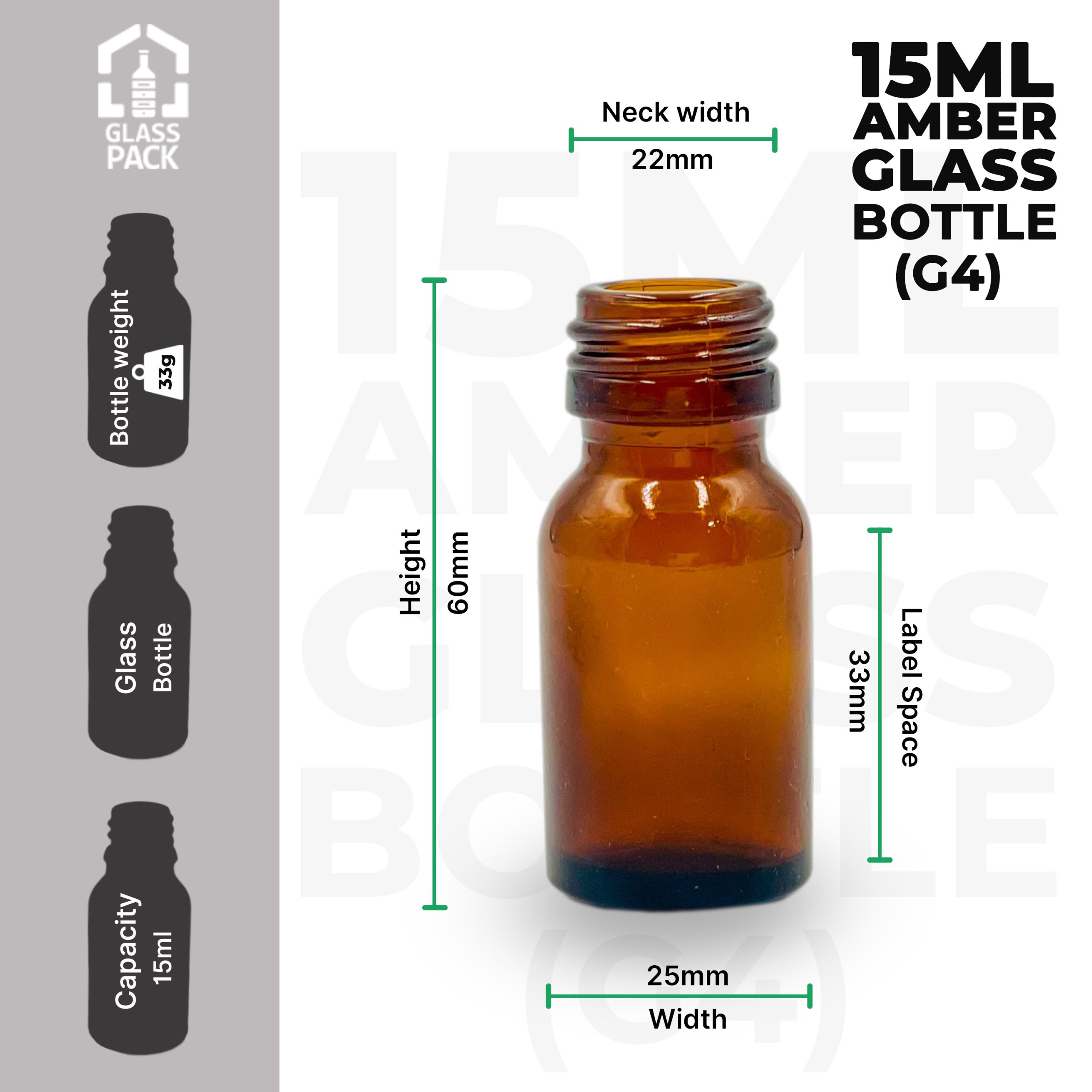 15ml Amber Glass (G4) with ROPP - Gold Cap - Image 2