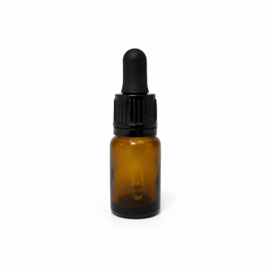 10ml Amber Dropper Bottle -Flat Black Cap with Seal  & Black Teet