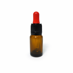 10ml Amber Dropper Bottle -Flat Black Cap with Seal  & Red Teet