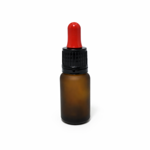 10ml Amber Frosted Dropper Bottle --Flat Black Cap with Seal & Red Teet