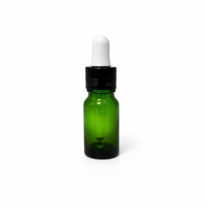 10ml Green Dropper Bottles - Shiny Black Cap & White Teet