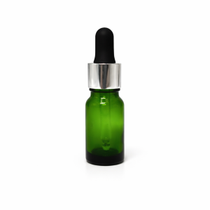 10ml Green Dropper Bottles - Silver Cap & Black Teet