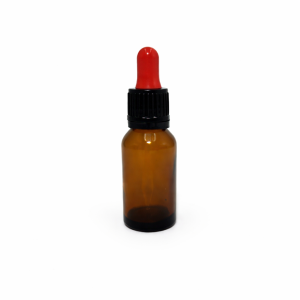 15ml Amber Dropper Bottle – Flat Black Cap with Seal & Red Teet