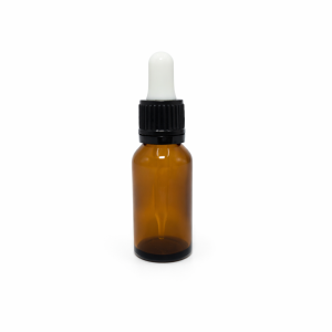 15ml Amber Dropper Bottle – Flat Black Cap with Seal & White Teet