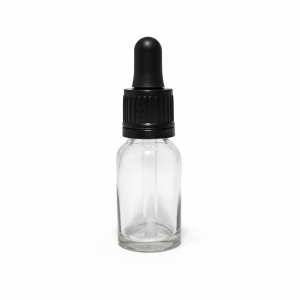 15ml Clear Dropper Bottle – Flat Black Cap with Seal & Black Teet