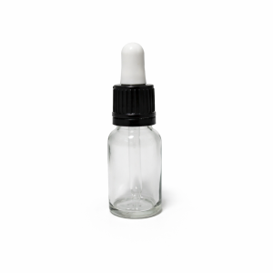 15ml Clear Dropper Bottle – Flat Black Cap with Seal & White Teet