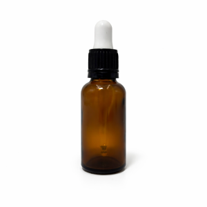 30ml Amber Dropper Bottle – Flat Black Cap with Seal & White Teet