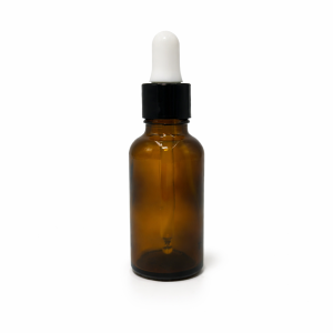 30ml Amber Dropper Bottle – Shiny Black Cap & White Teet