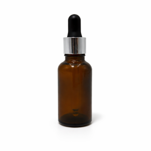 30ml Amber Dropper Bottle – Silver Cap & Black Teet