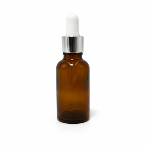 30ml Amber Dropper Bottle – Silver Cap & White Teet