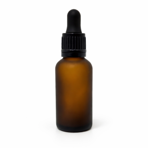 30ml Amber Frosted Dropper Bottle – Flat Black Cap with Seal & Black Teet