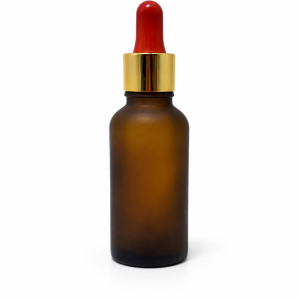 30ml Amber Frosted Dropper Bottle – Gold Cap & Red Teet