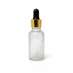 30ml Clear Frosted Dropper Bottles – Gold Cap & Black Teet