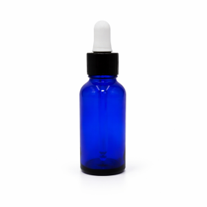30ml Blue Dropper Bottles – Shiny Black Cap & White Teet