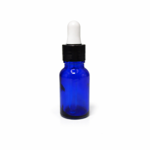 15ml Blue Dropper Bottle – Shiny Black Cap & White Teet