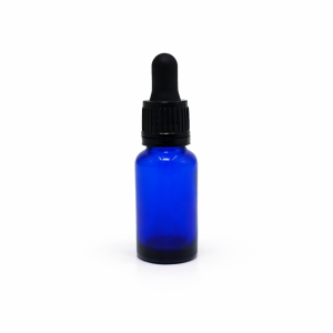 20ml Blue Dropper Bottle – Flat Black Cap with Seal & Black Teet