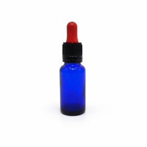 20ml Blue Dropper Bottle – Shiny Black Cap & Red Teet