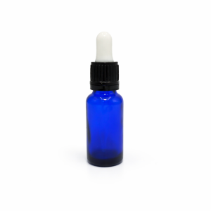 20ml Blue Dropper Bottle – Flat Black Cap with Seal & White Teet