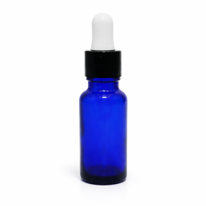 20ml Blue Dropper Bottle – Shiny Black Cap & White Teet