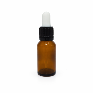 20ml Amber Dropper Bottle – Flat Black Cap with Seal & White Teet