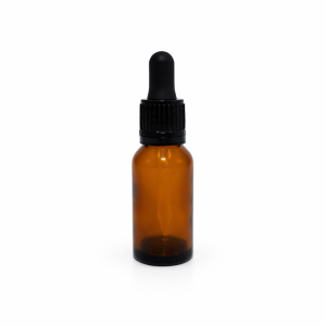 20ml Amber Dropper Bottle – Flat Black Cap with Seal & Black Teet