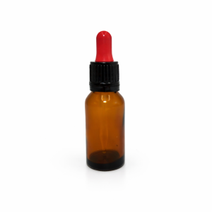 20ml Amber Dropper Bottle – Flat Black Cap with Seal & Red Teet
