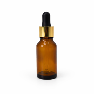 20ml Amber Dropper Bottle –  Gold Cap & Black Teet