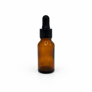 20ml Amber Dropper Bottle – Shiny Black Cap & Black Teet