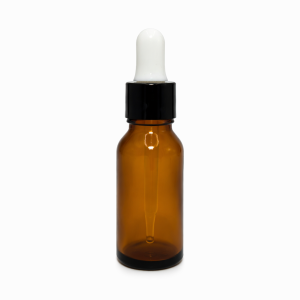 20ml Amber Dropper Bottle – Shiny Black Cap & White Teet