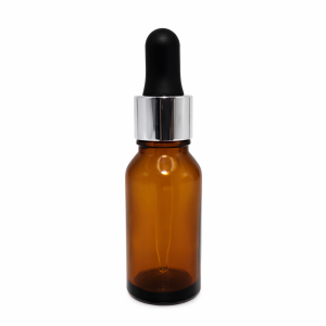 20ml Amber Dropper Bottle –  Silver Cap & Black Teet