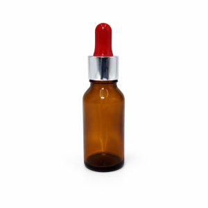 20ml Amber Dropper Bottle –  Silver Cap & Red Teet