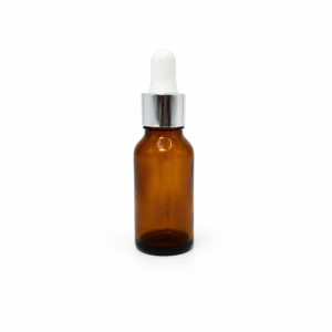 20ml Amber Dropper Bottle –  Silver Cap & White Teet