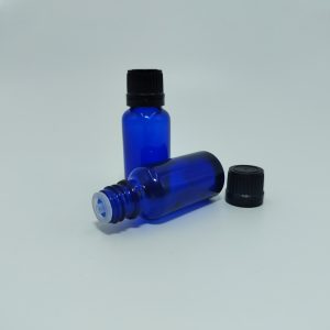 20ml Blue Dropper Bottle – Flat Cap & Insert – Black