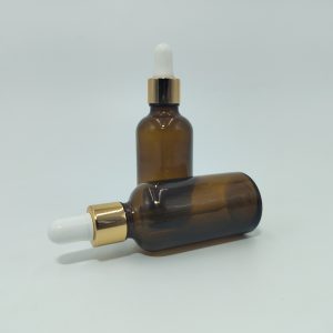 50ml Amber  Dropper Bottle – Gold Cap & white Teet