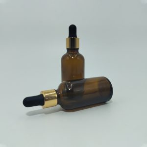 50ml Amber  Dropper Bottle – Gold Cap & Black Teet