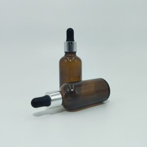 50ml Amber  Dropper Bottle – Silver Cap & Black Teet