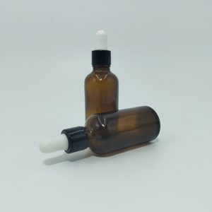 50ml Amber  Dropper Bottle – Shiny Black Cap & White Teet