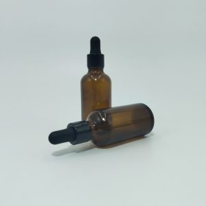 50ml Amber  Dropper Bottle – Shiny Black Cap & Black Teet