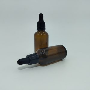 50ml Amber  Dropper Bottle – Flat Black Cap with Seal & Black Teet