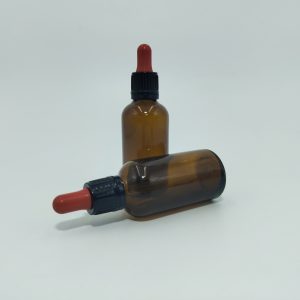 50ml Amber  Dropper Bottle – Flat Black Cap with Seal & Red Teet