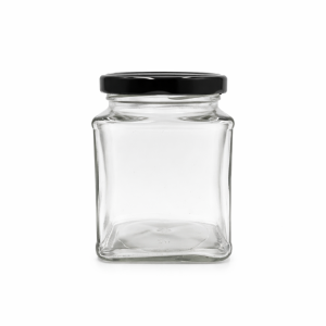 250ml Square Jar with 63mm Lug Cap -  Black