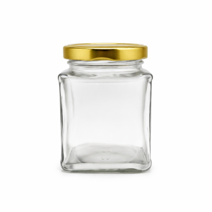 250ml Square Jar with 63mm Lug Cap -  Gold