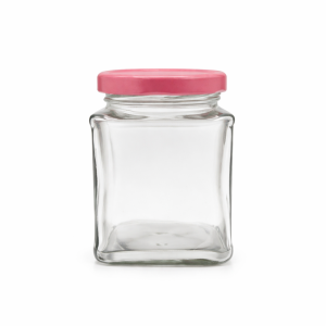 250ml Square Jar with 63mm Lug Cap -  Red