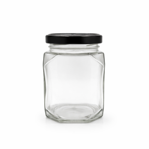 330ml Square Jar with 63mm Lug Cap -  Black