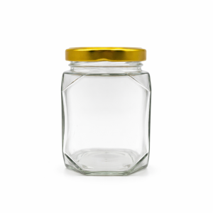 330ml Square Jar with 63mm Lug Cap - Gold
