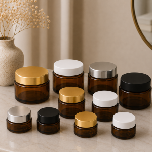 Amber Glass Cosmetic Jars in Sri Lanka | 30g & 50g Premium Cosmetic Cream Jars